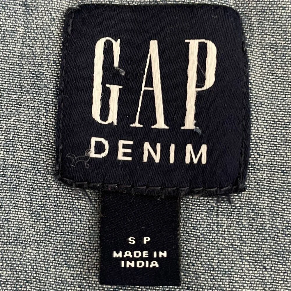 GAP Denim LS Western Cowgirl Denim Shirt Pearl Snap Close Med Wash Indigo Blue S - Picture 8 of 12